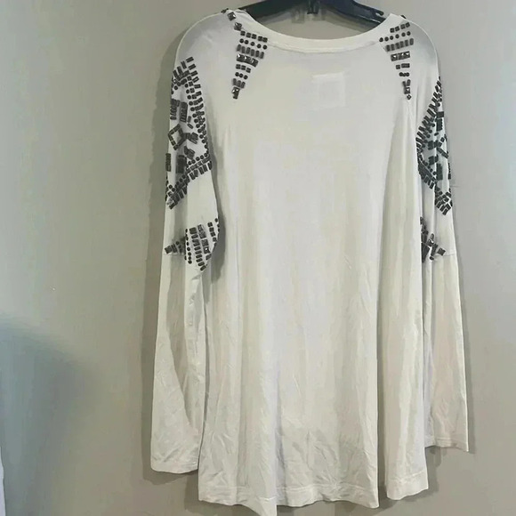 [S]Double D Ranch Embellished Beads/Studs  White Tunic Top - Picture 3 of 8